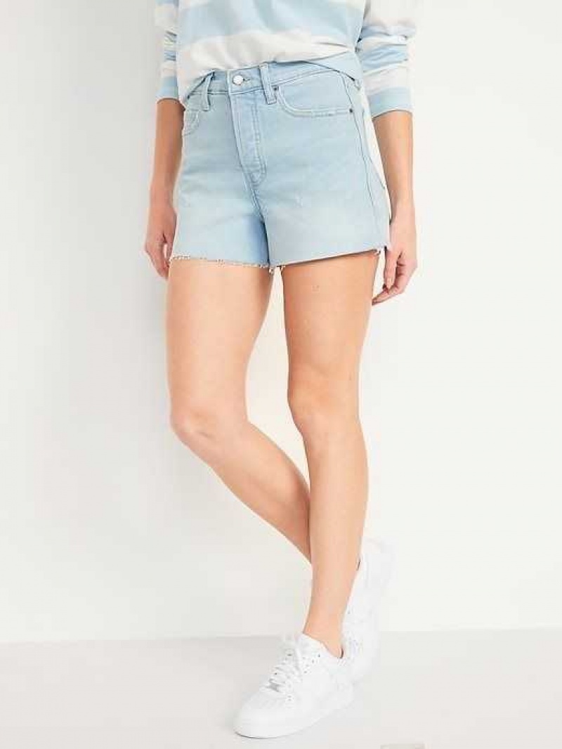 Old Navy Higher High-Waisted Button-Fly Sky-Hi A-Line Cut-Off Jean Shorts Light Wash | HSE745893