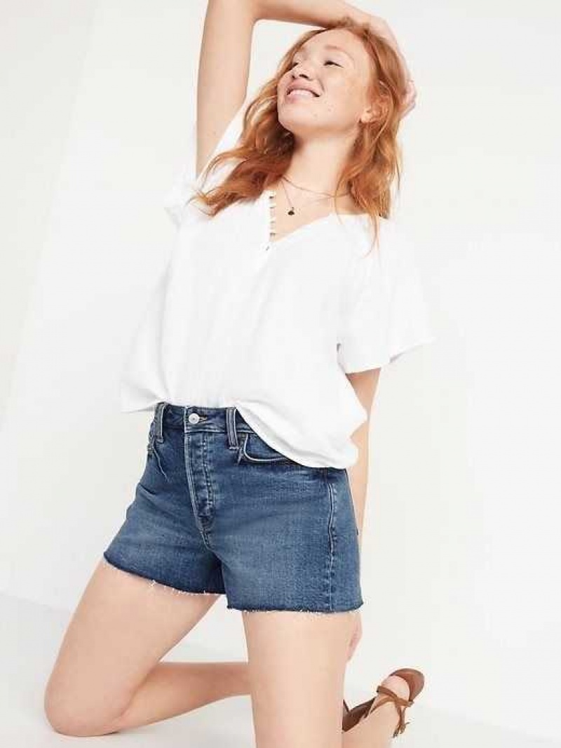 Old Navy Higher High-Waisted Button-Fly Sky-Hi A-Line Cut-Off Jean Shorts Mary Jo | FKW716892