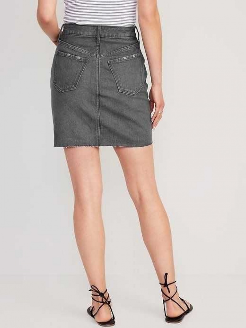 Old Navy Higher High-Waisted OG Straight Button-Fly Mini Jean Skirt Black | QSK608315