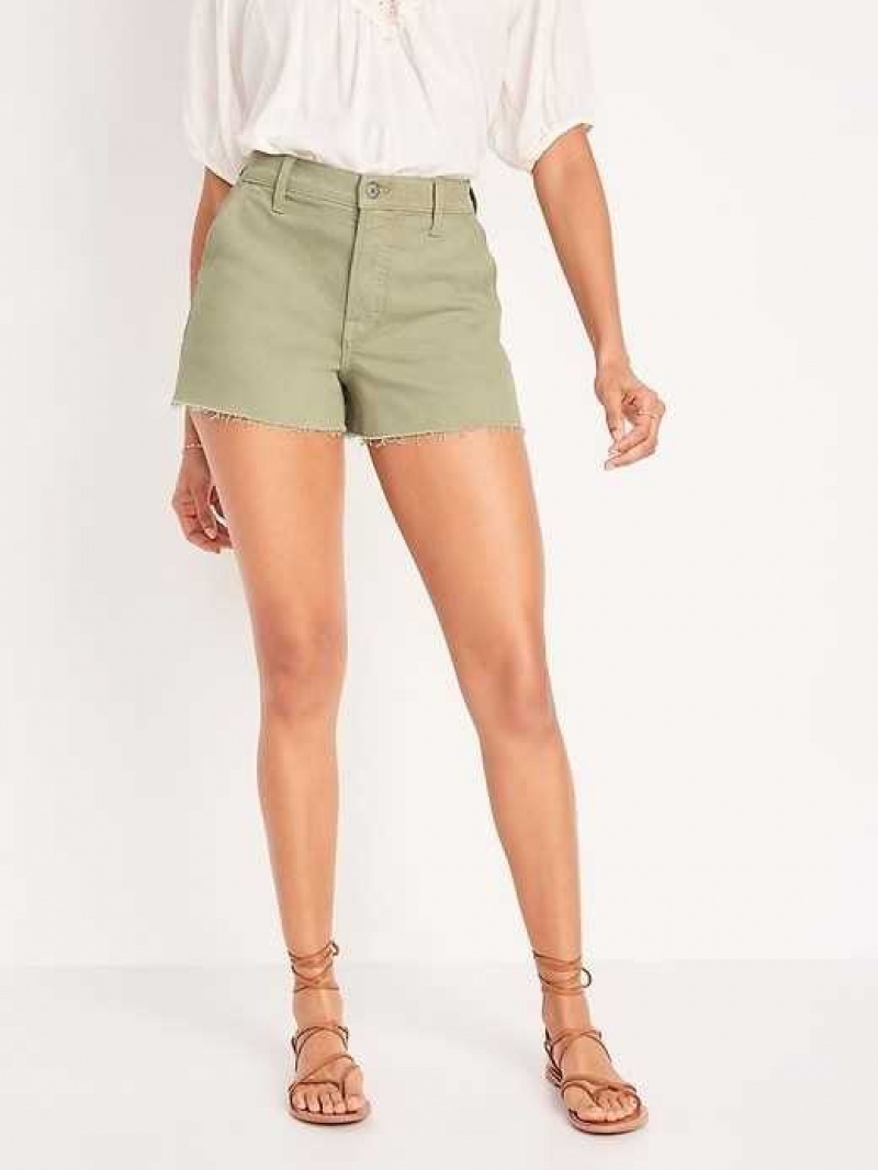 Old Navy Higher High-Waisted Sky-Hi A-Line Cut-Off Workwear Jean Shorts Olive | SHU613529