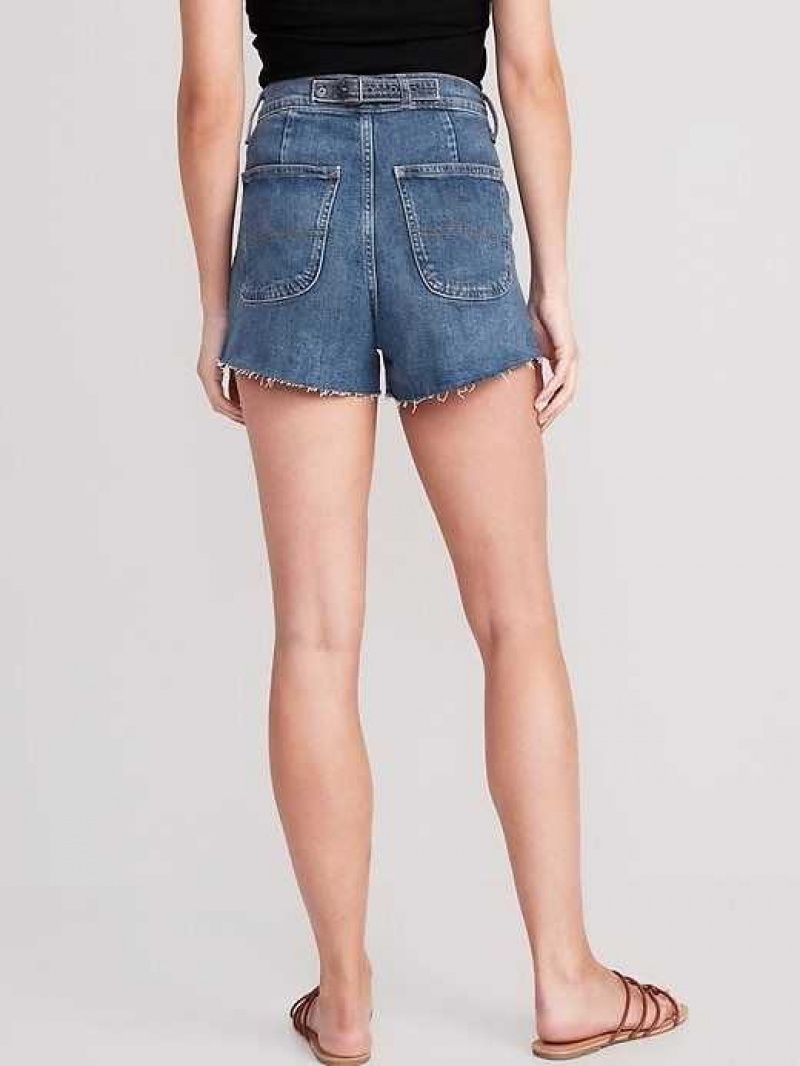 Old Navy Higher High-Waisted Sky-Hi A-Line Cut-Off Workwear Jean Shorts Blue | IZX805376