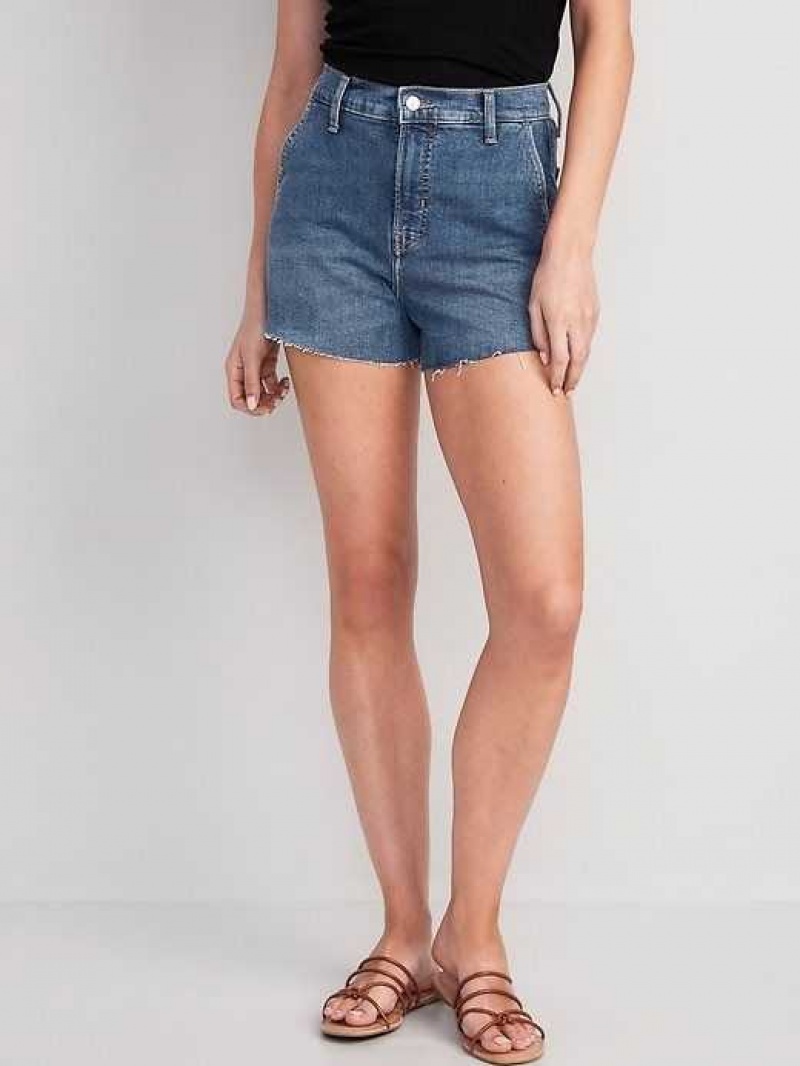 Old Navy Higher High-Waisted Sky-Hi A-Line Cut-Off Workwear Jean Shorts Blue | IZX805376