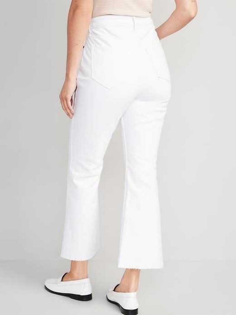 Old Navy Higher High-Waisted White Cropped Cut-Off Flare Jeans White | QTK153802