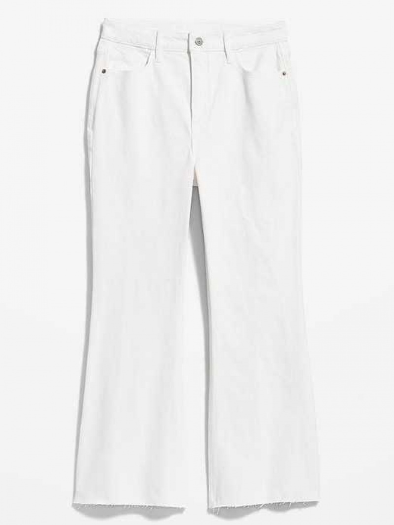 Old Navy Higher High-Waisted White Cropped Cut-Off Flare Jeans White | QTK153802