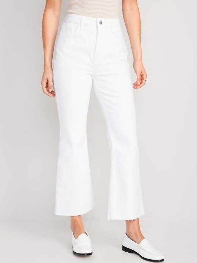 Old Navy Higher High-Waisted White Cropped Cut-Off Flare Jeans White | QTK153802