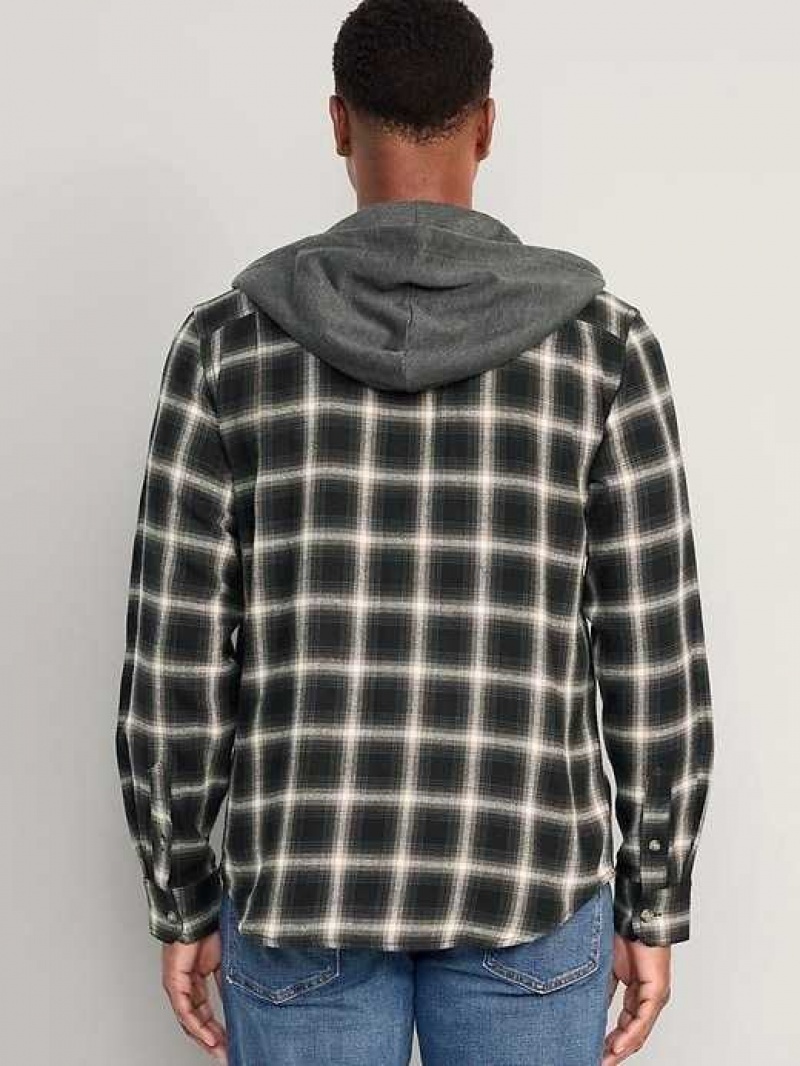 Old Navy Hooded Flannel Shacket Black / White / Blue | SEK751286