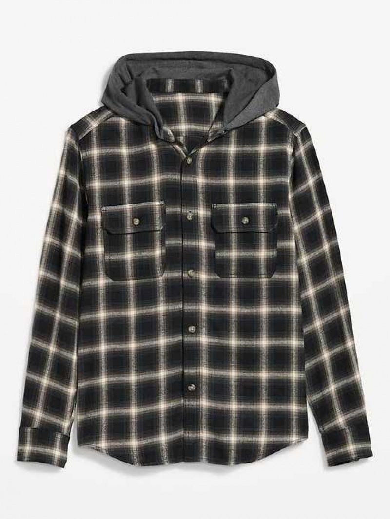 Old Navy Hooded Flannel Shacket Black / White / Blue | SEK751286