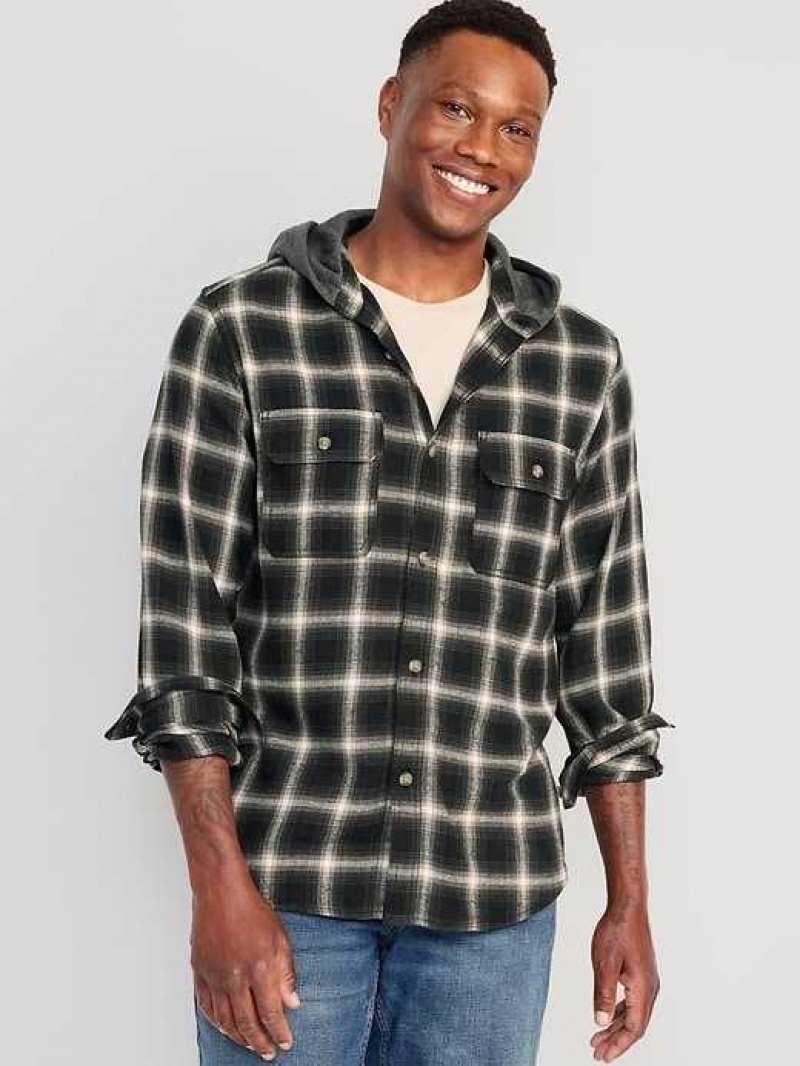 Old Navy Hooded Flannel Shacket Black / White / Blue | SEK751286