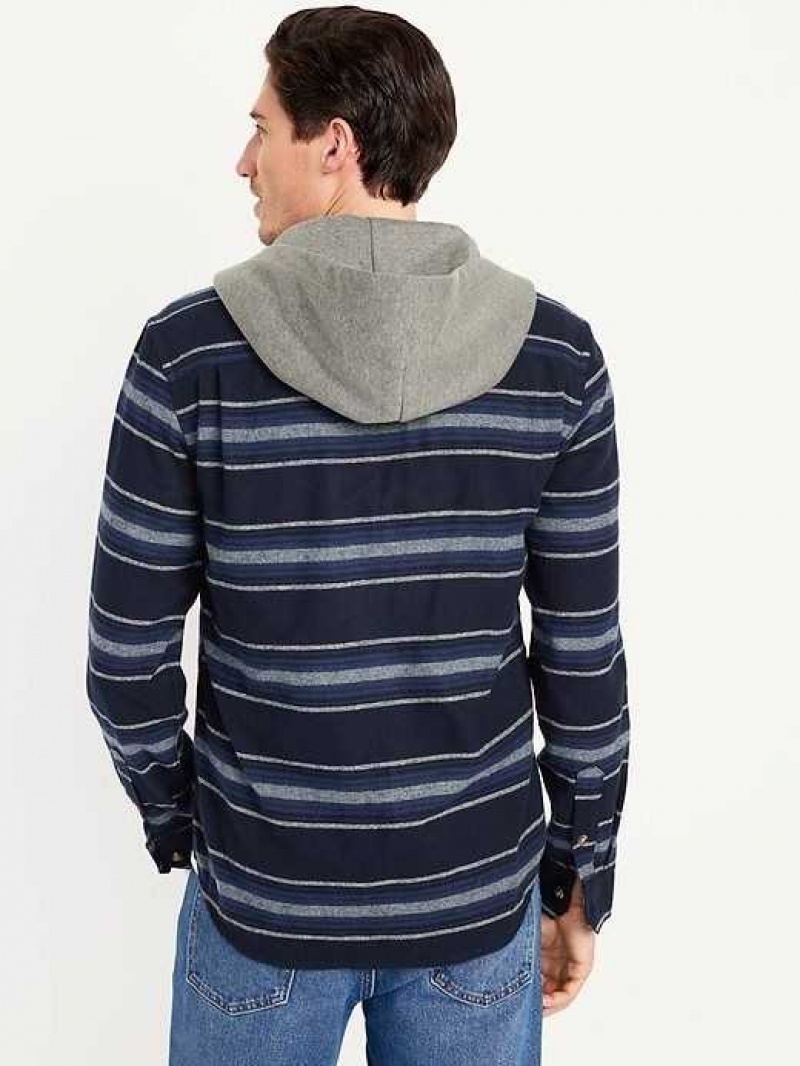 Old Navy Hooded Flannel Shacket Blue Stripes | IVD914235