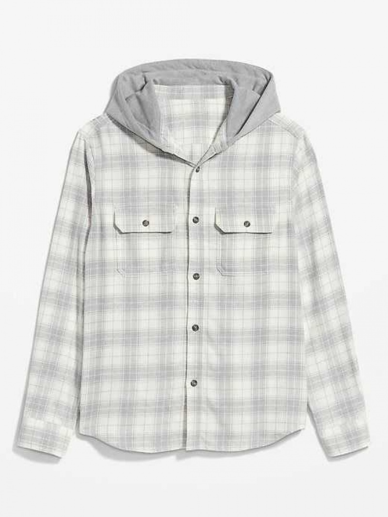 Old Navy Hooded Flannel Shacket Cream | YVX531642