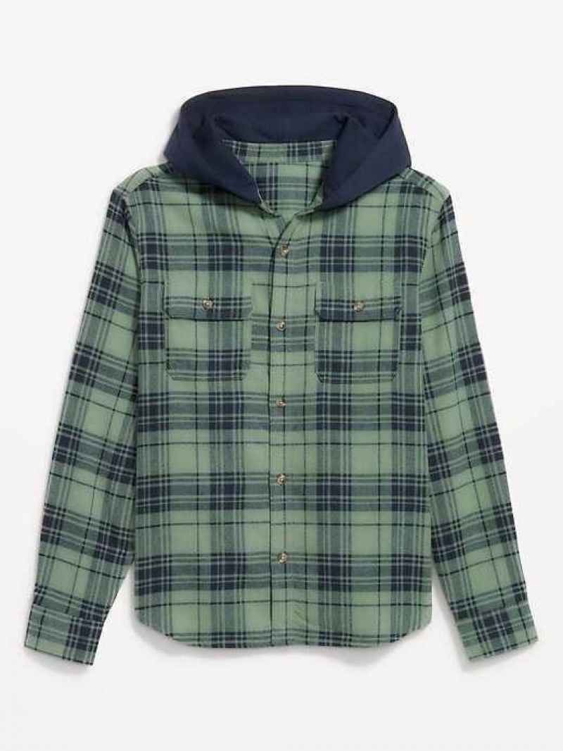 Old Navy Hooded Flannel Shacket Dried Herb | CAI527610