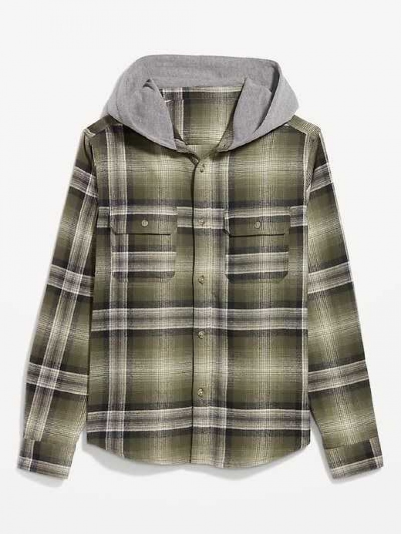 Old Navy Hooded Flannel Shacket Green | PKI649385