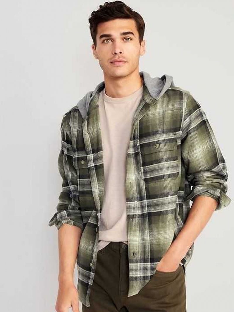 Old Navy Hooded Flannel Shacket Green | PKI649385