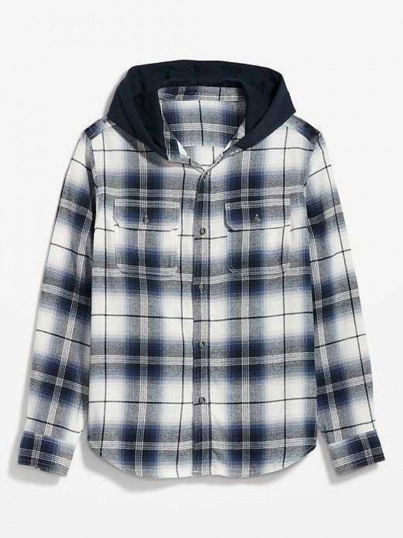 Old Navy Hooded Flannel Shacket Navy | APW983620