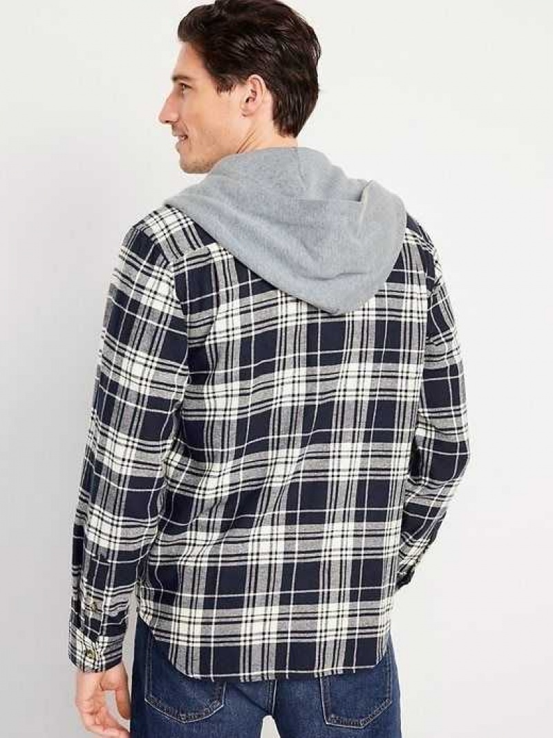 Old Navy Hooded Flannel Shacket Navy | GHD395401