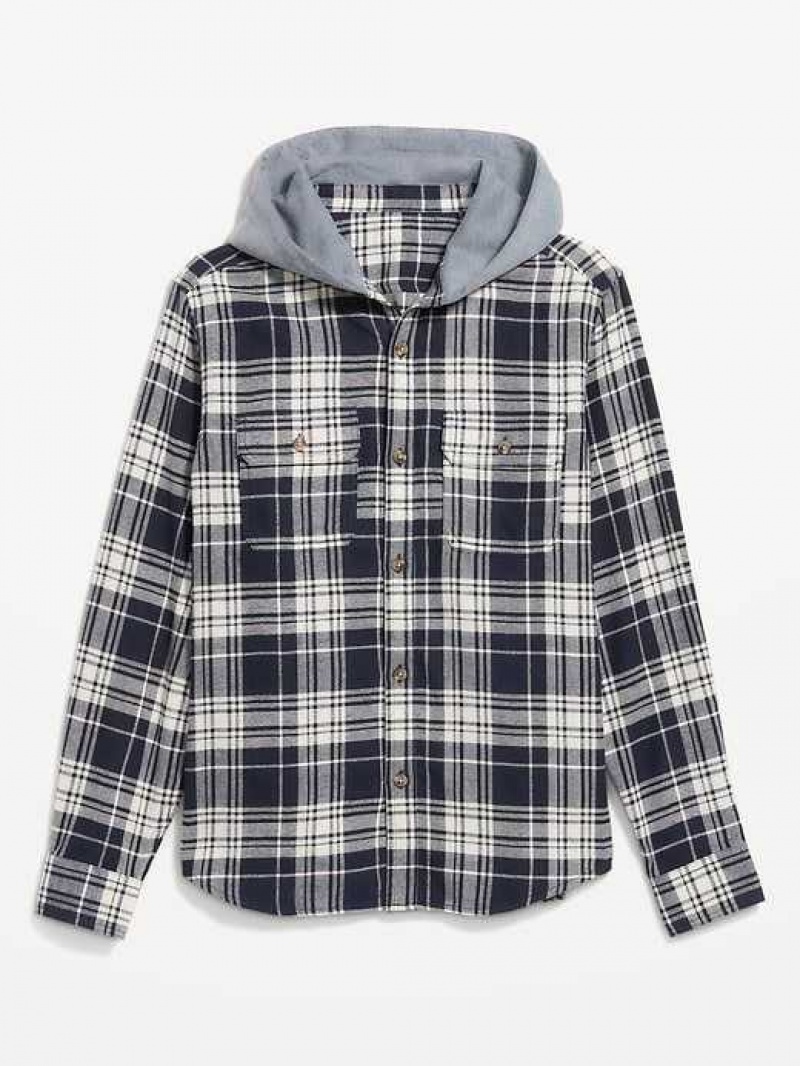 Old Navy Hooded Flannel Shacket Navy | GHD395401