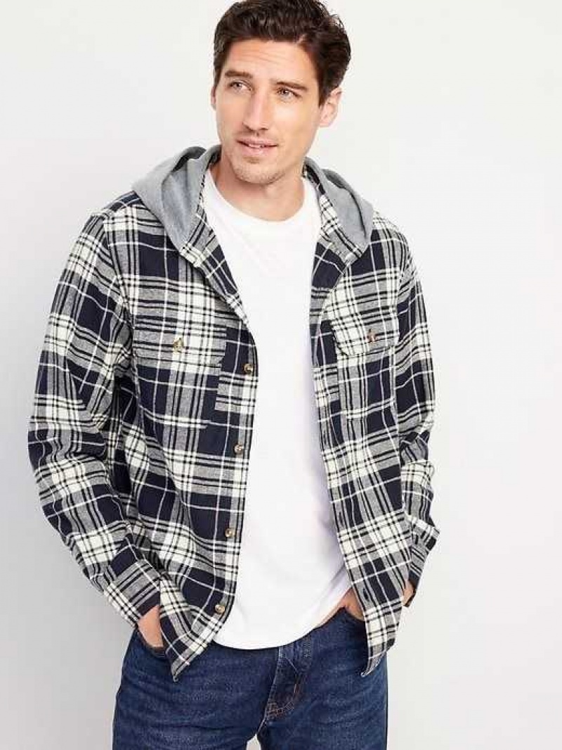 Old Navy Hooded Flannel Shacket Navy | GHD395401