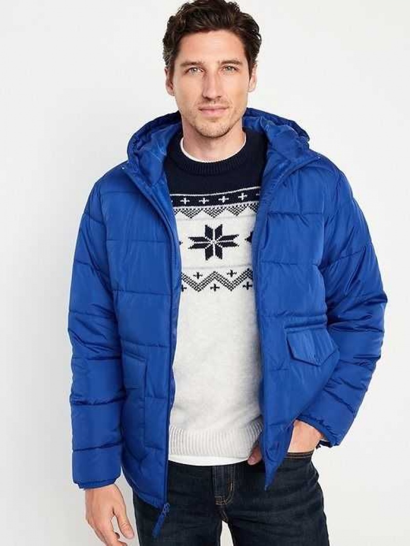 Old Navy Hooded Quilted Puffer Jacket Blue | NVE468953