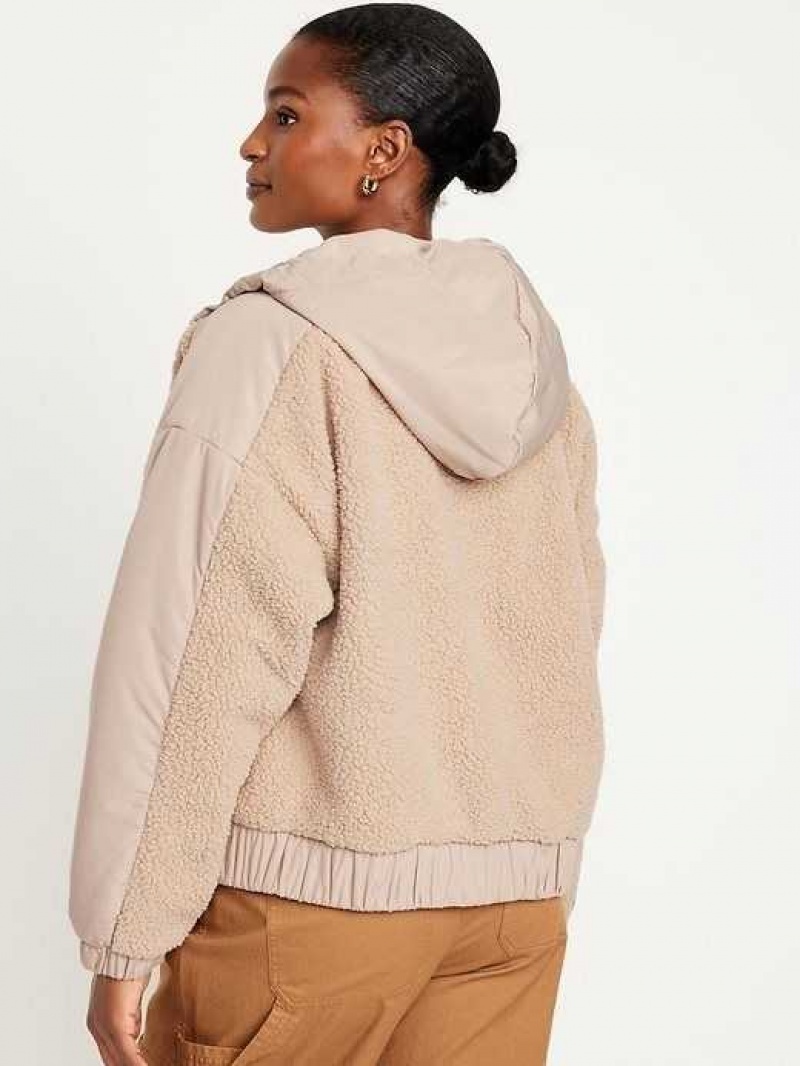 Old Navy Hooded Sherpa Hybrid Jacket Beige | JCQ298574