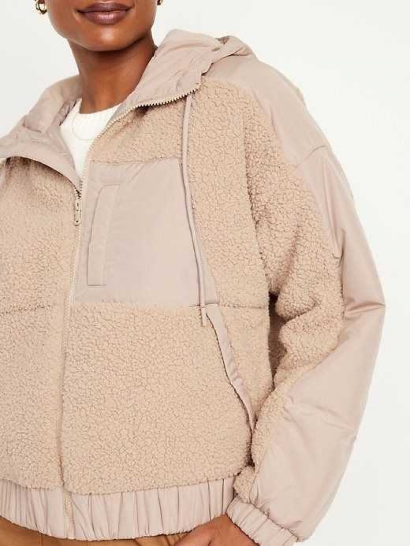 Old Navy Hooded Sherpa Hybrid Jacket Beige | JCQ298574