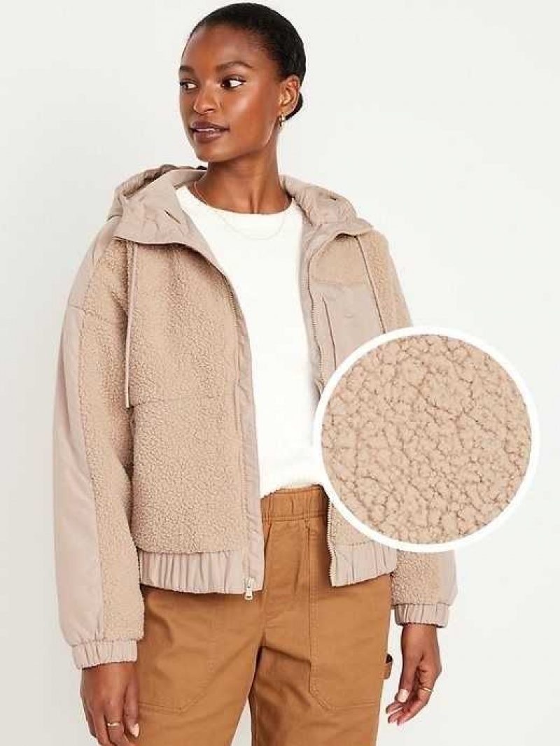 Old Navy Hooded Sherpa Hybrid Jacket Beige | JCQ298574