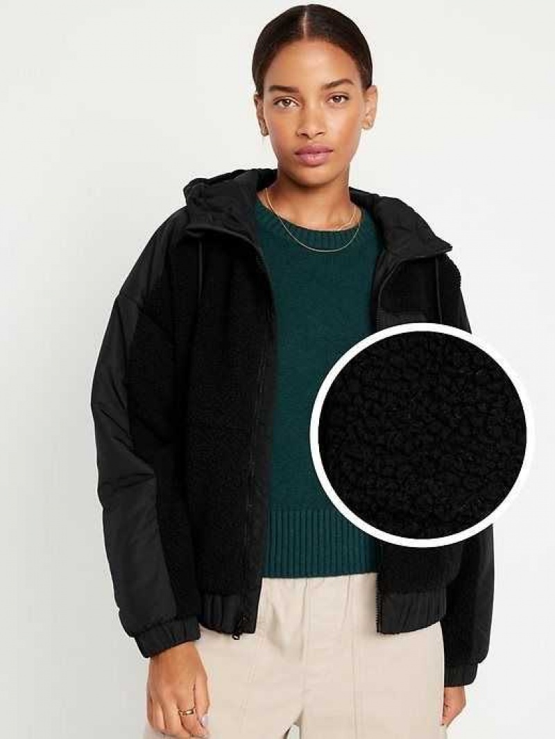 Old Navy Hooded Sherpa Hybrid Jacket Black | EAN091456