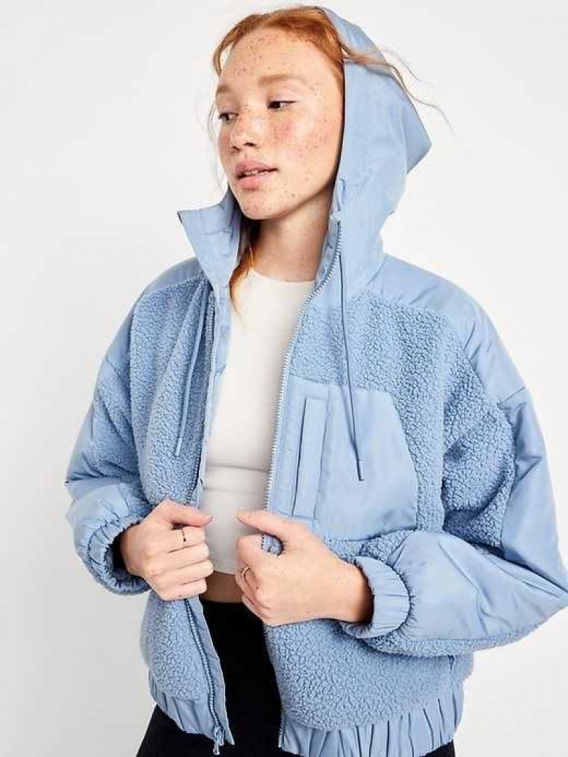 Old Navy Hooded Sherpa Hybrid Jacket Blue | GRP913786