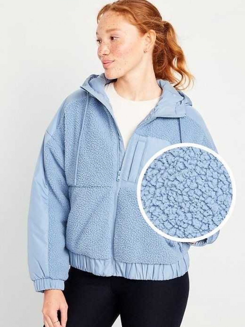 Old Navy Hooded Sherpa Hybrid Jacket Blue | GRP913786