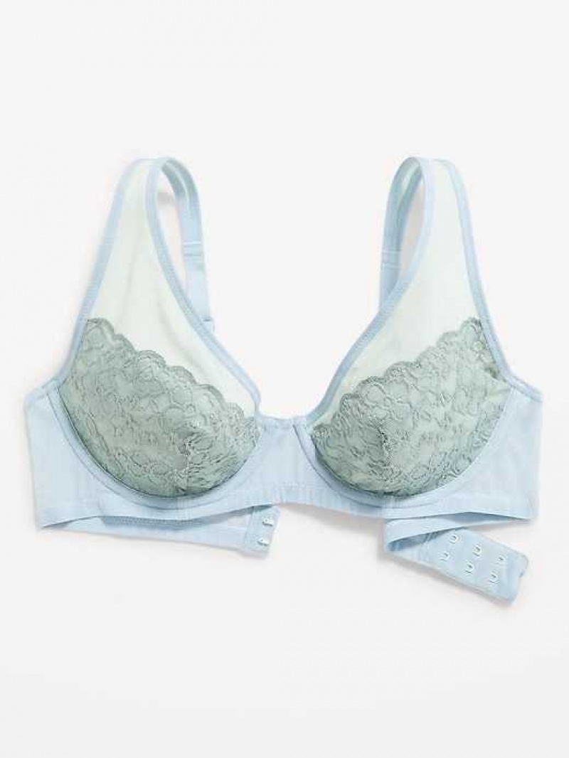 Old Navy Lace-Paneled Mesh Underwire Plunge Bra Rainy Season | VMU601482