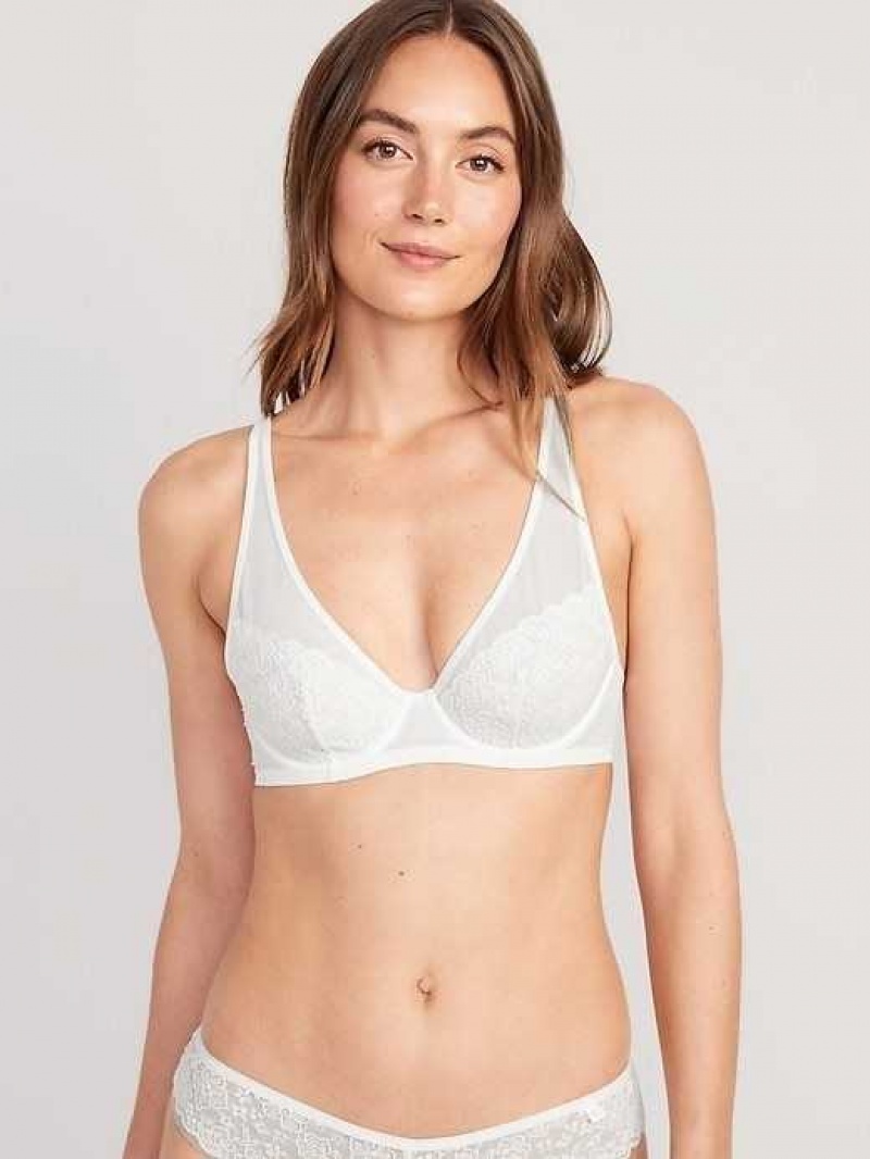 Old Navy Lace-Paneled Mesh Underwire Plunge Bra Light Blue | MOJ589642