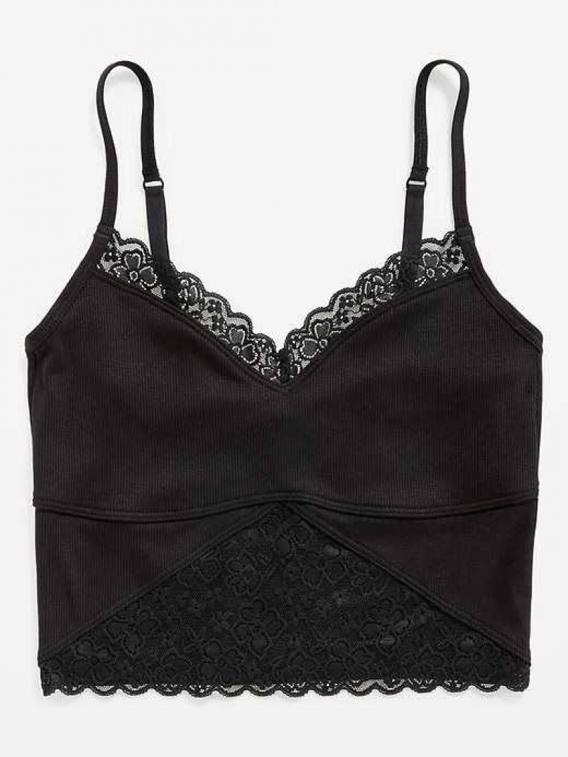 Old Navy Lace-Paneled Rib-Knit Brami Top Black | GBV503298