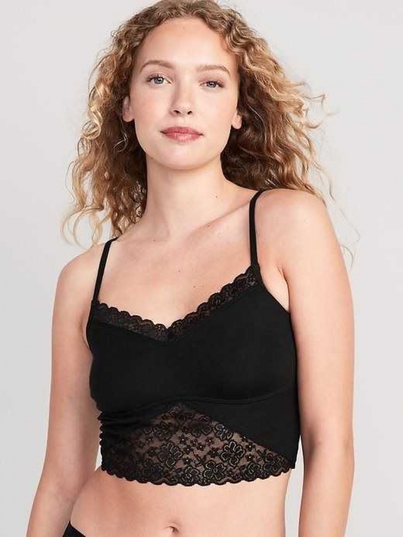 Old Navy Lace-Paneled Rib-Knit Brami Top Black | GBV503298