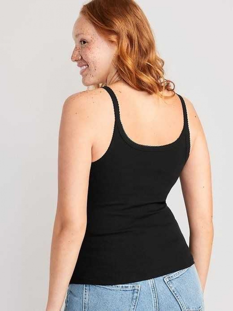 Old Navy Lace-Trim Tank Top Black | EXS659470