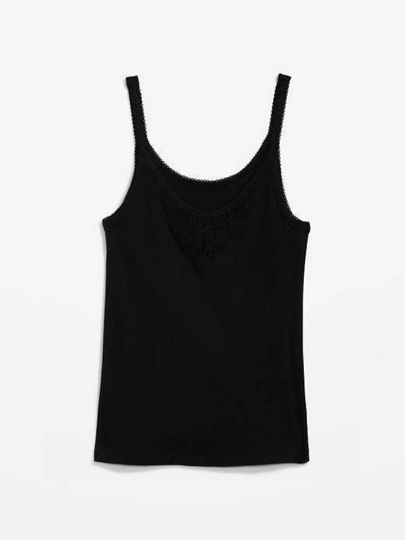 Old Navy Lace-Trim Tank Top Black | EXS659470