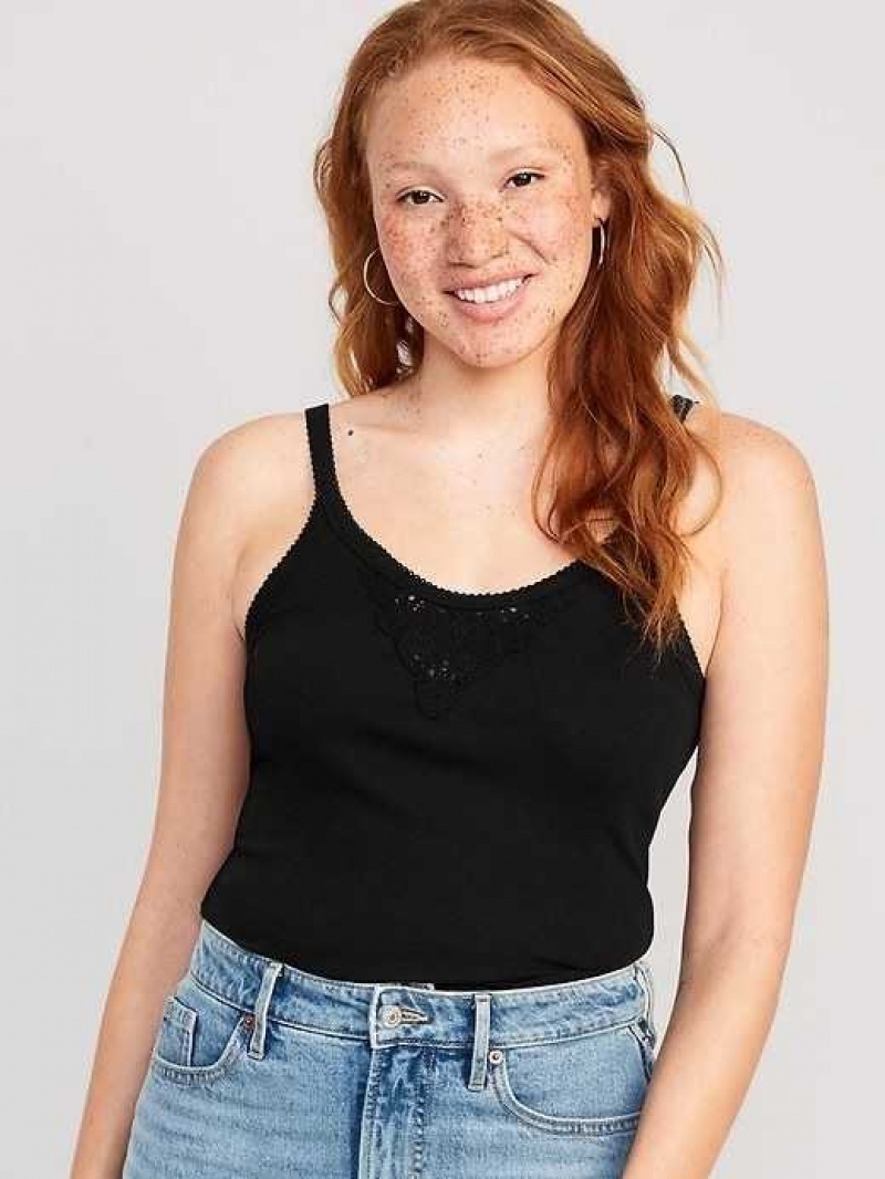 Old Navy Lace-Trim Tank Top Black | EXS659470