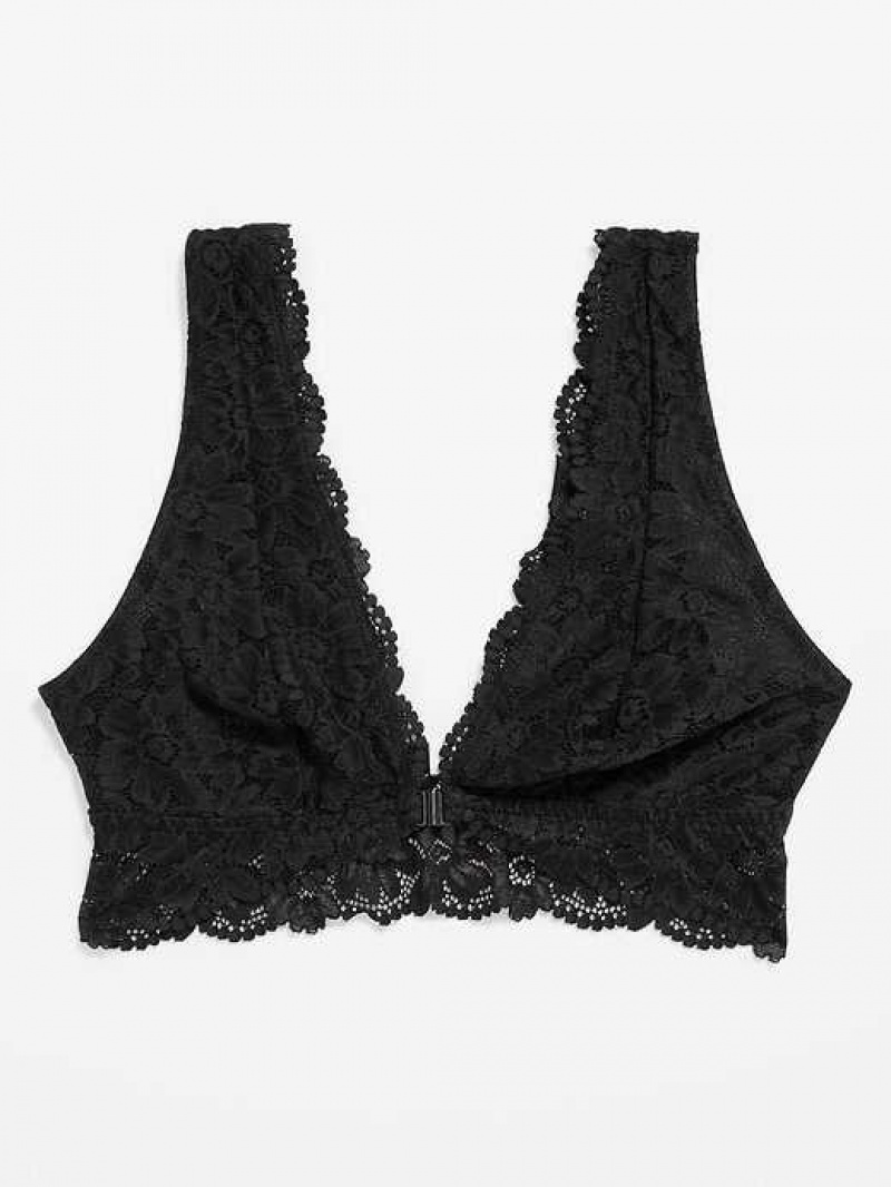 Old Navy Lace Front-Close Bralette Top Black | HKM463950