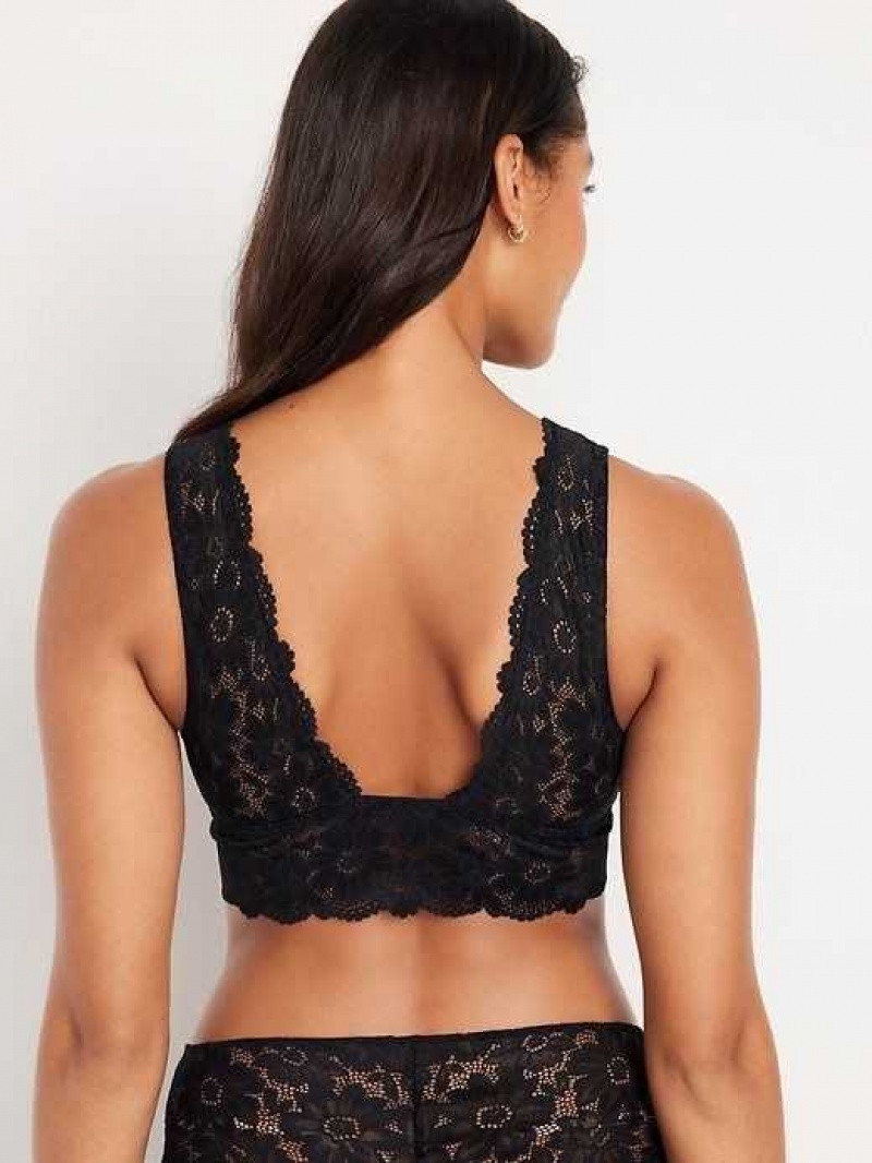 Old Navy Lace Front-Close Bralette Top Black | EOX162097