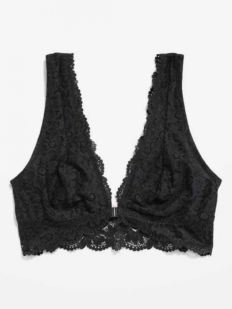 Old Navy Lace Front-Close Bralette Top Black | EOX162097