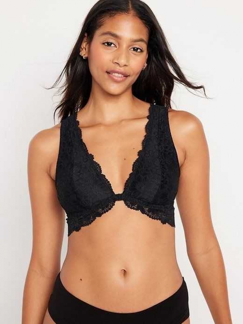 Old Navy Lace Front-Close Bralette Top Black | EOX162097