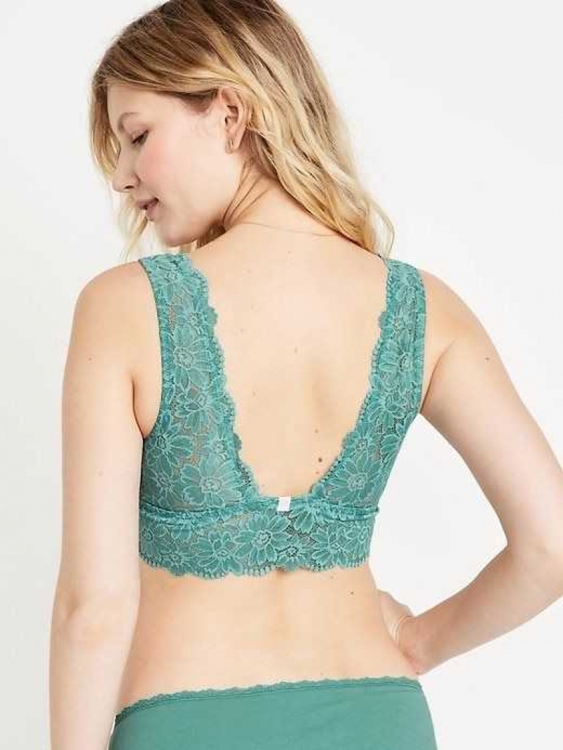 Old Navy Lace Front-Close Bralette Top Green | LJD061257