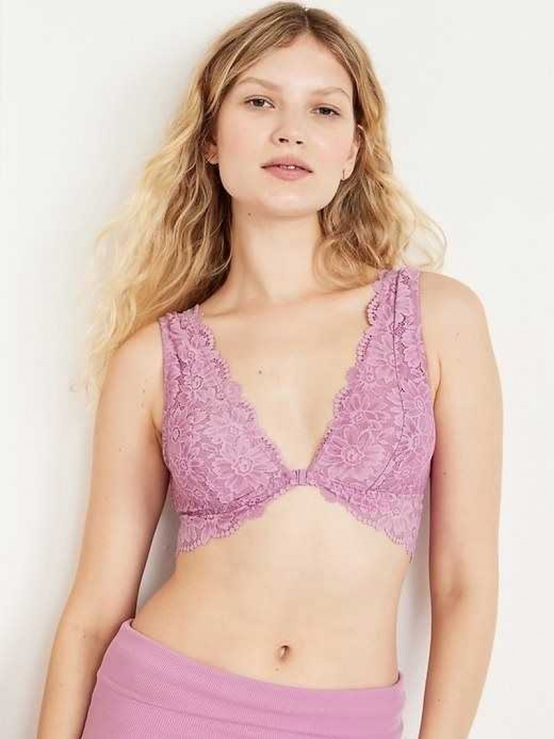 Old Navy Lace Front-Close Bralette Top Purple | KLO164038