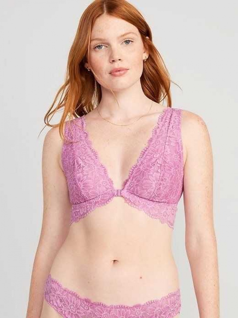 Old Navy Lace Front-Close Bralette Top Purple | BKL801259