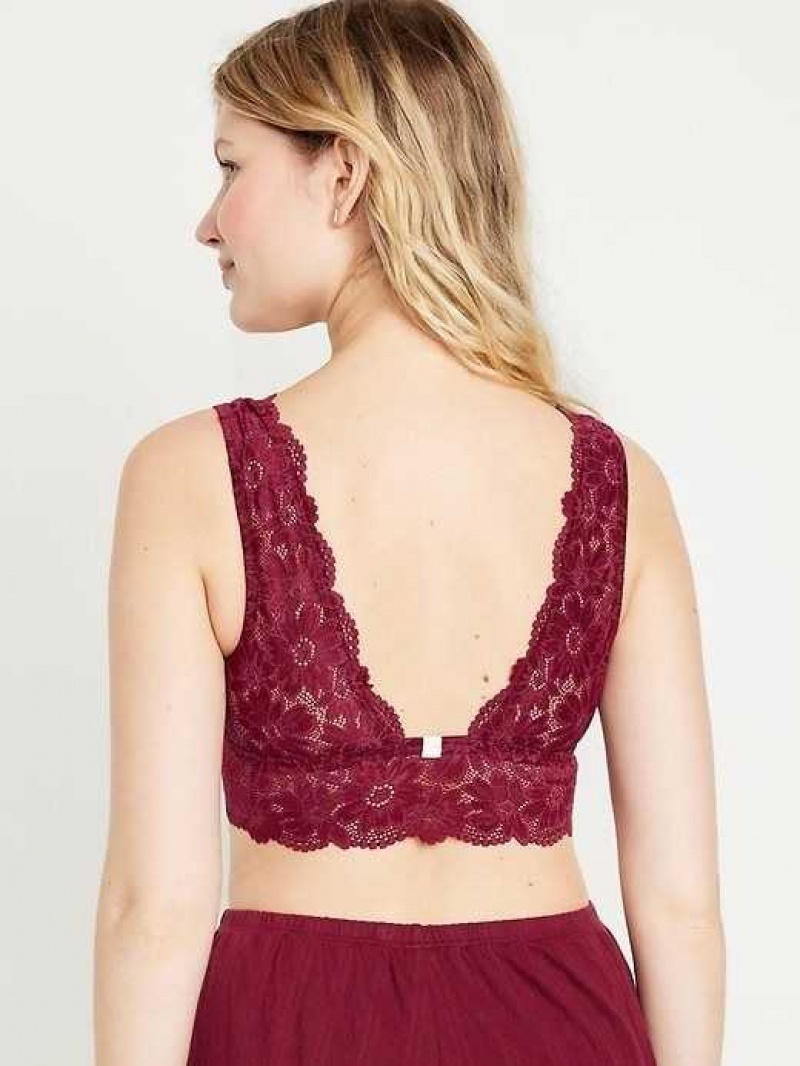 Old Navy Lace Front-Close Bralette Top Red Burgundy | PDA014678