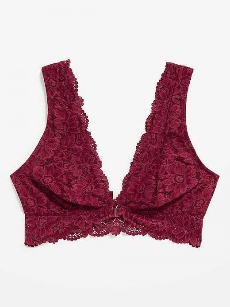 Old Navy Lace Front-Close Bralette Top Red Burgundy | PDA014678