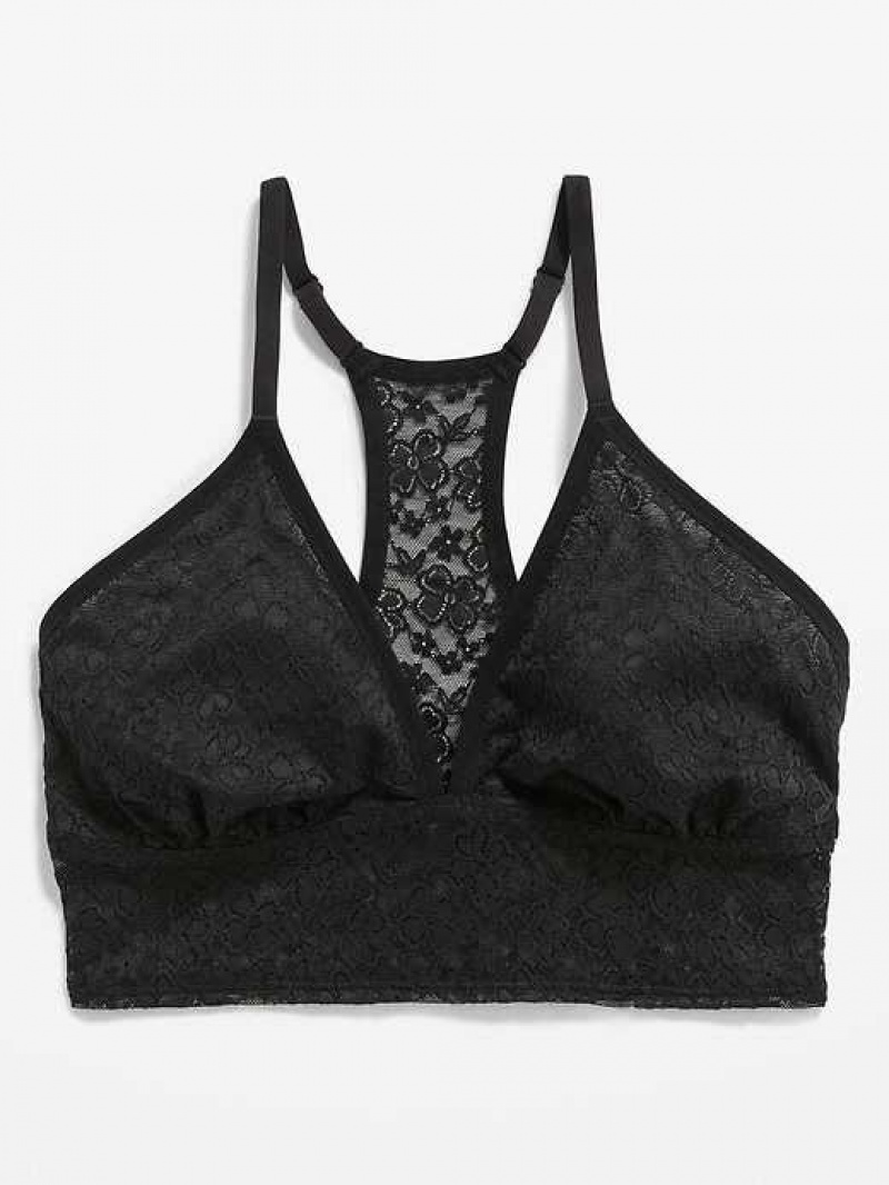 Old Navy Lace Longline Racerback Bralette Black | FTN496210