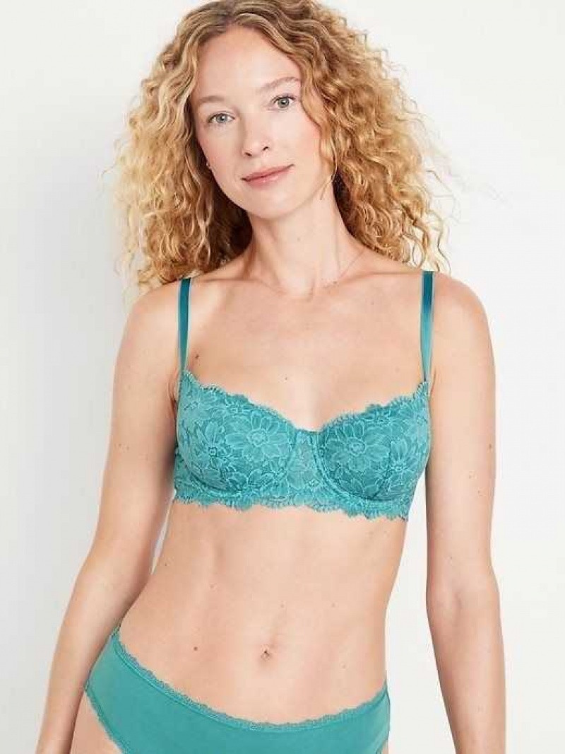 Old Navy Lace Underwire Balconette Bra Green | ULS874051