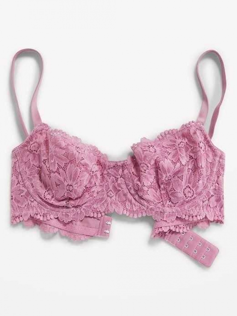 Old Navy Lace Underwire Balconette Bra Purple | AJH347605