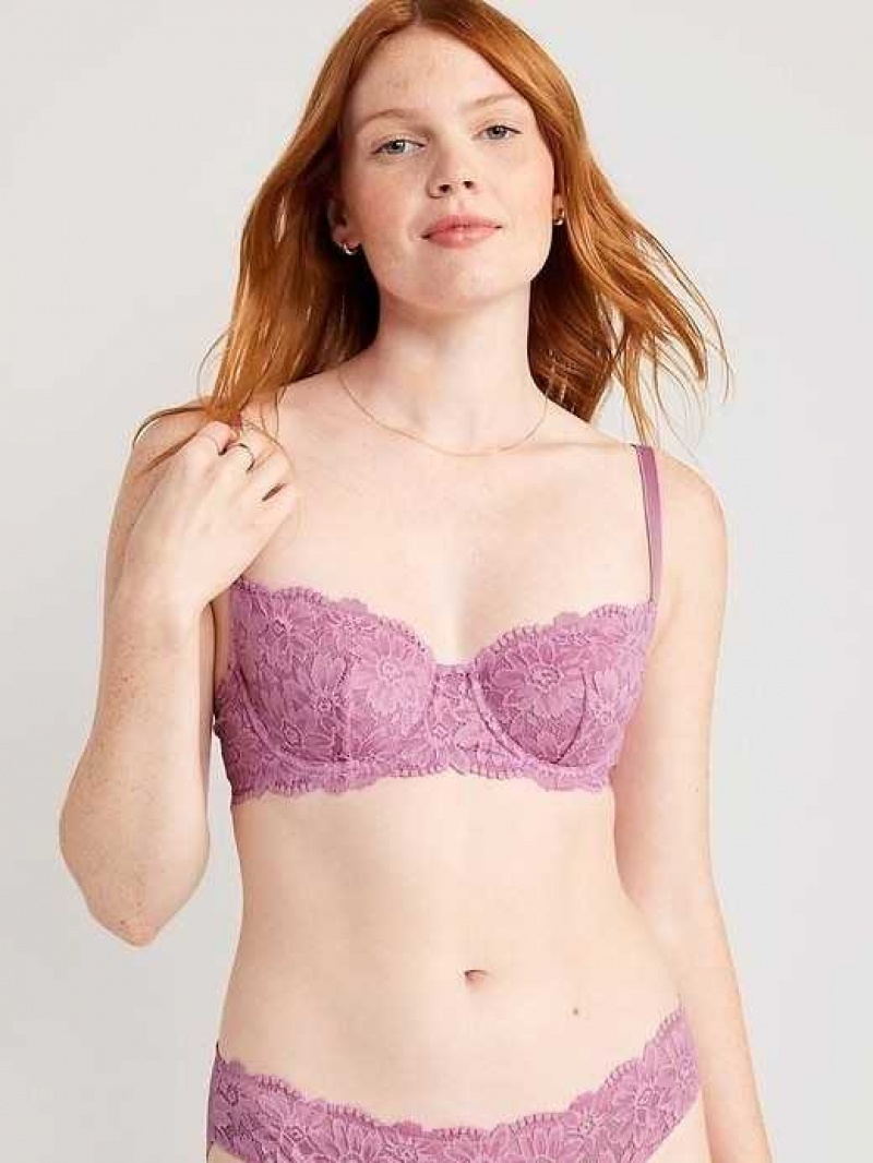 Old Navy Lace Underwire Balconette Bra Purple | AJH347605