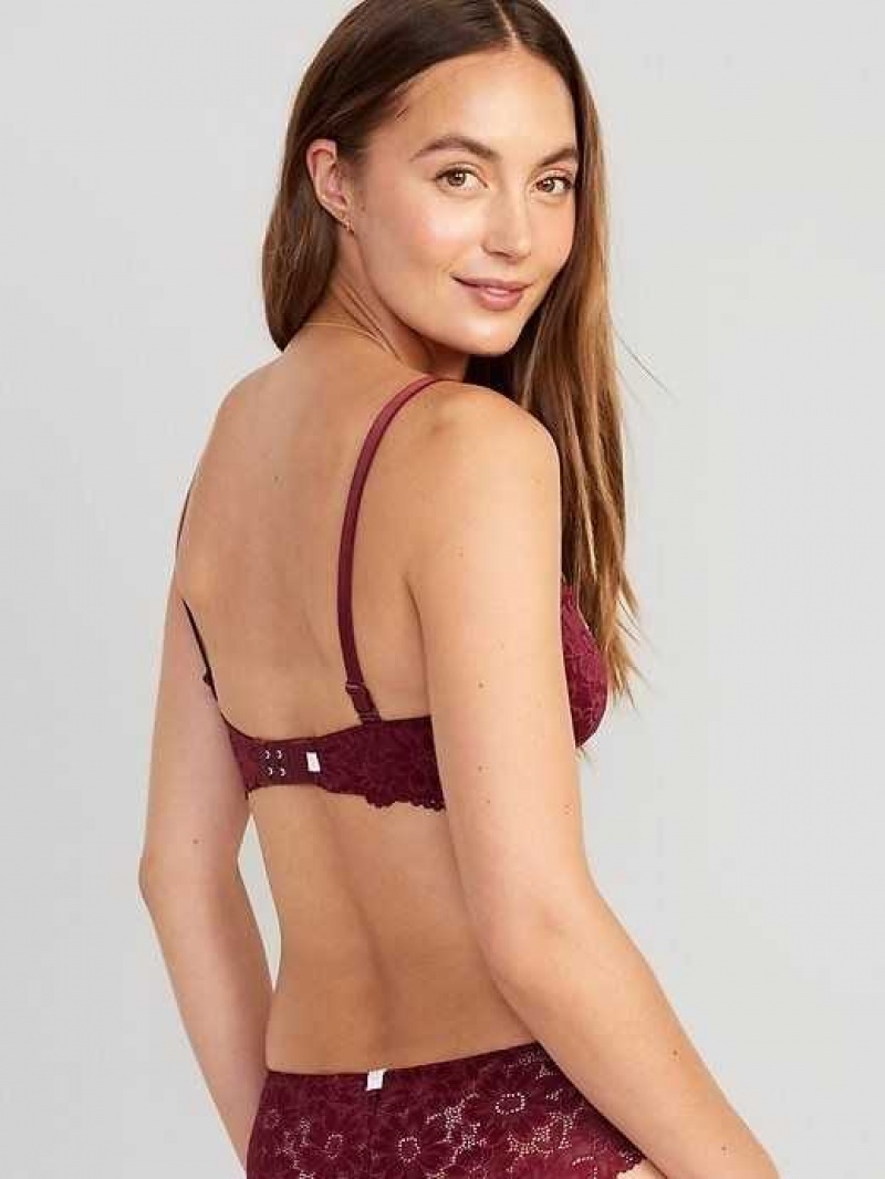 Old Navy Lace Underwire Balconette Bra Red Burgundy | VNW981673