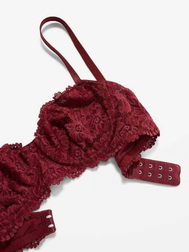 Old Navy Lace Underwire Balconette Bra Red Burgundy | VNW981673